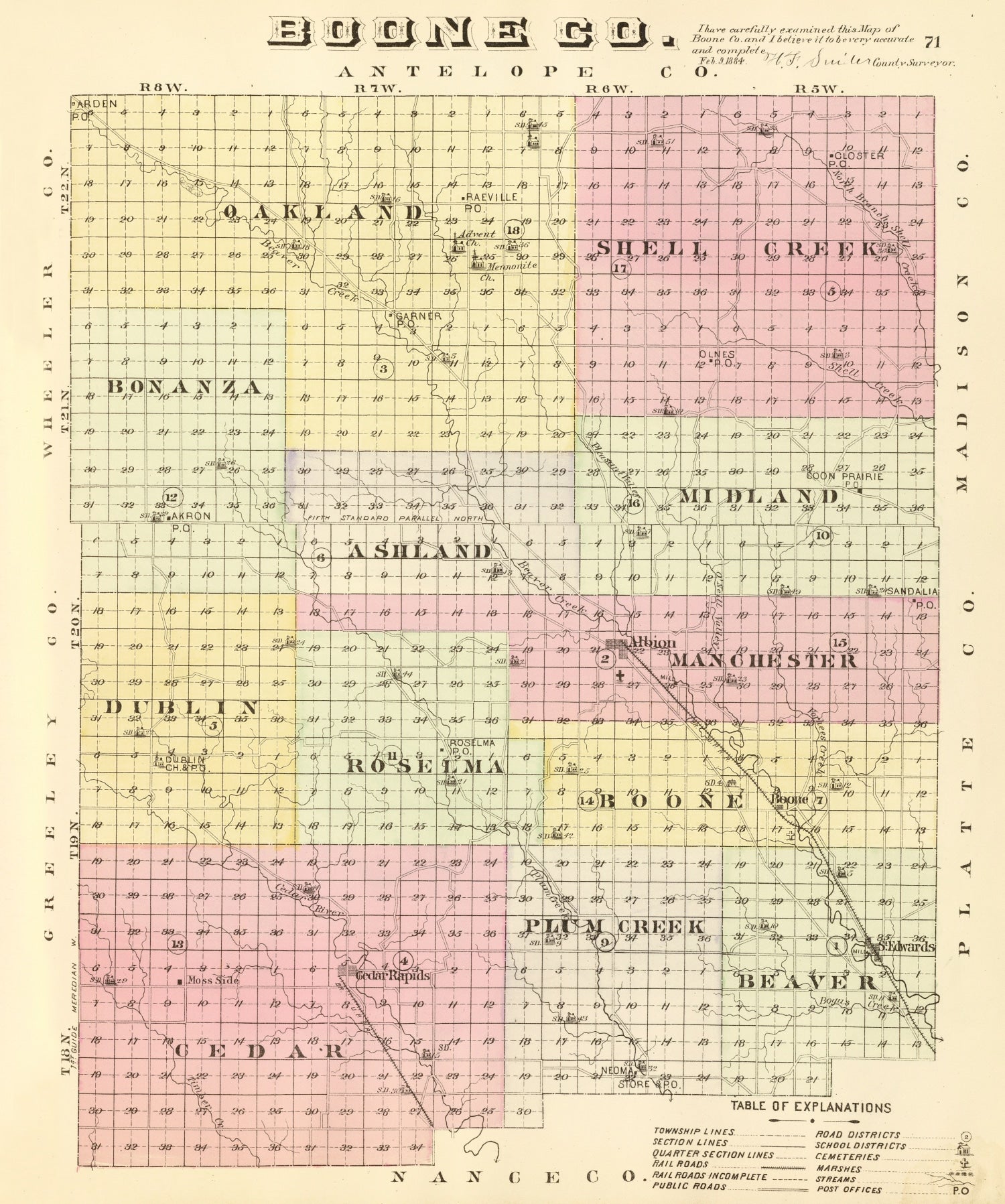 Vintage Map of Boone County, Nebraska 1885 -Not available at Minden location-