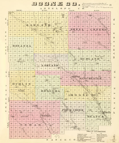 Vintage Map of Boone County, Nebraska 1885 -Not available at Minden location-