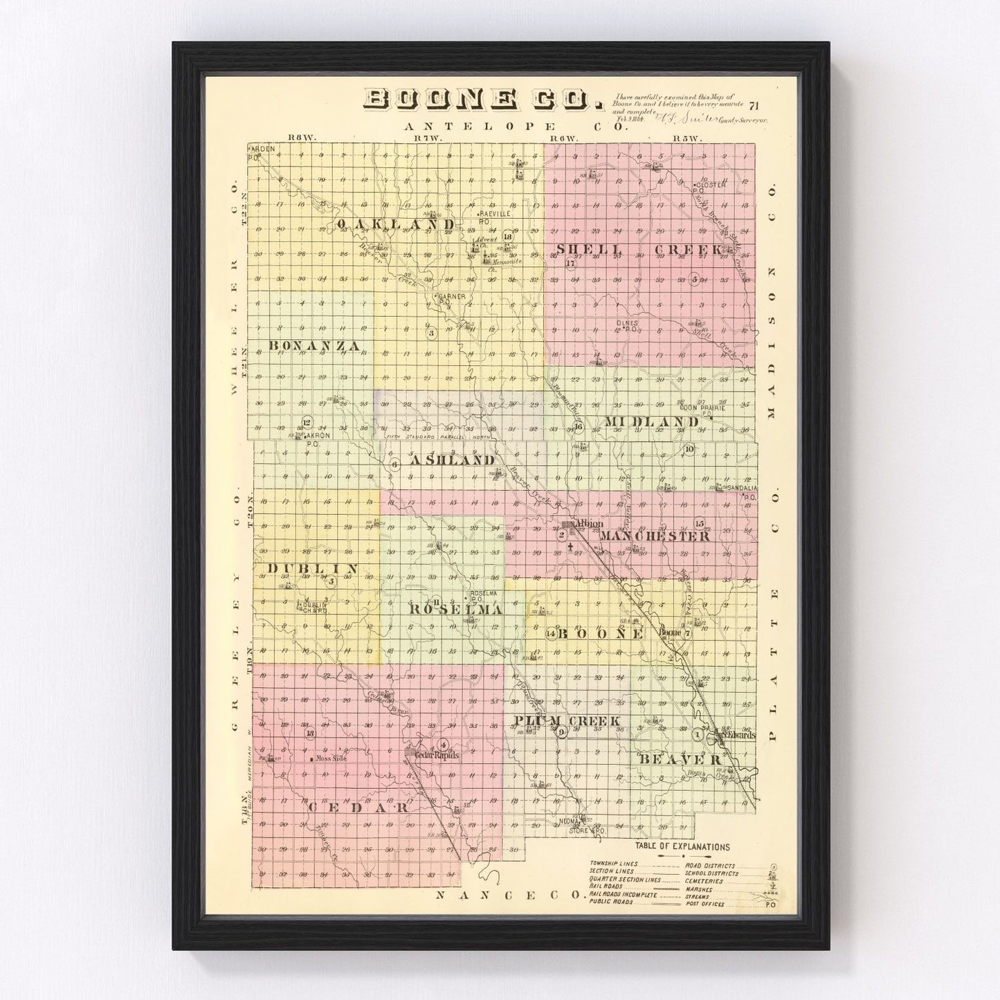 Vintage Map of Boone County, Nebraska 1885 -Not available at Minden location-
