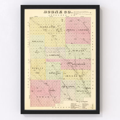 Vintage Map of Boone County, Nebraska 1885 -Not available at Minden location-