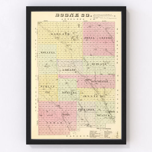 Vintage Map of Boone County, Nebraska 1885 -Not available at Minden location-