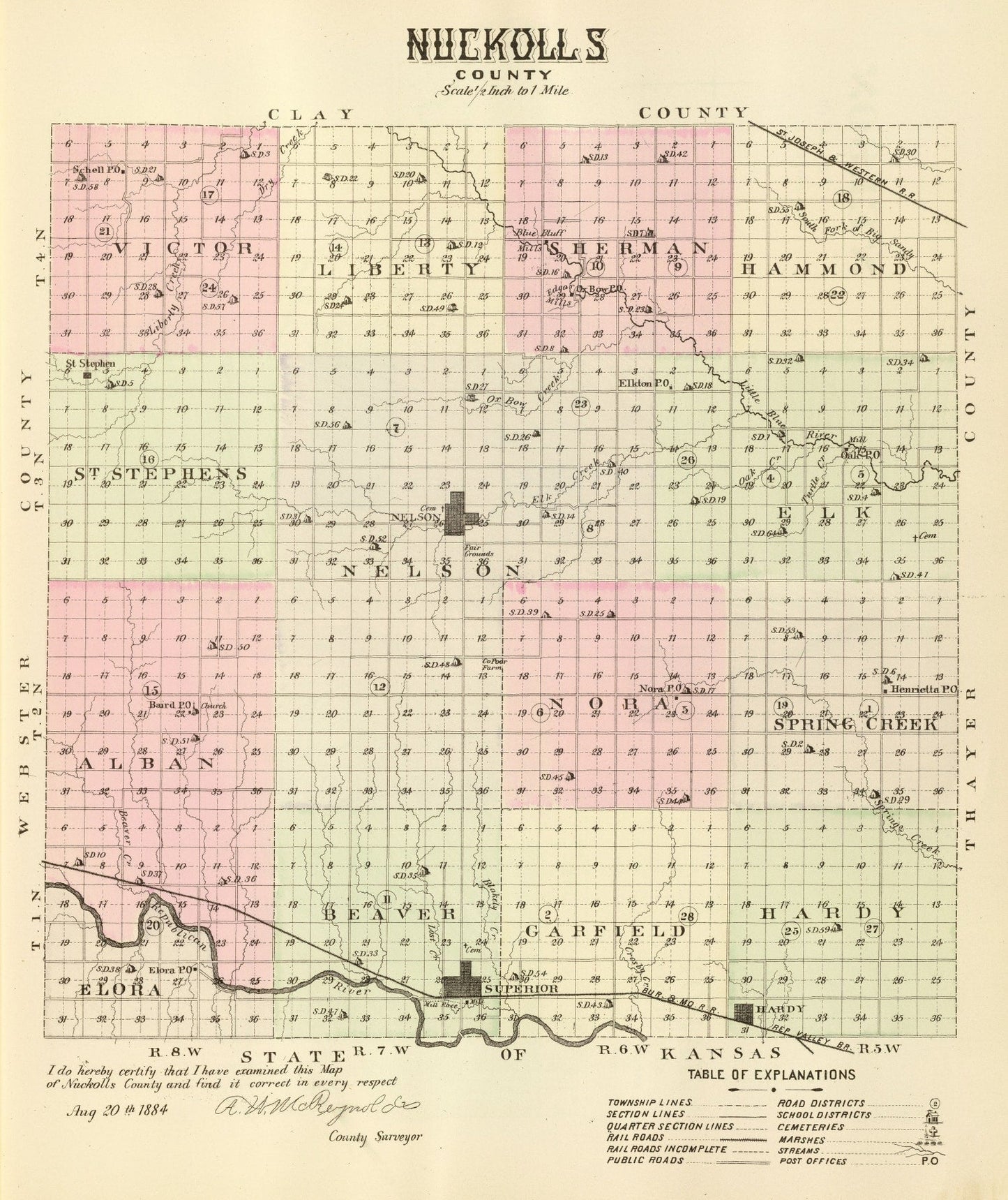 Vintage Map of Nuckolls County, Nebraska 1885 -Not available at Minden location-
