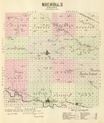 Vintage Map of Nuckolls County, Nebraska 1885 -Not available at Minden location-