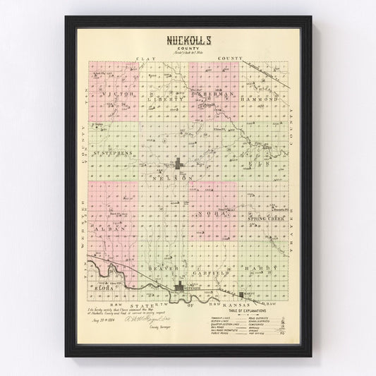 Vintage Map of Nuckolls County, Nebraska 1885 -Not available at Minden location-