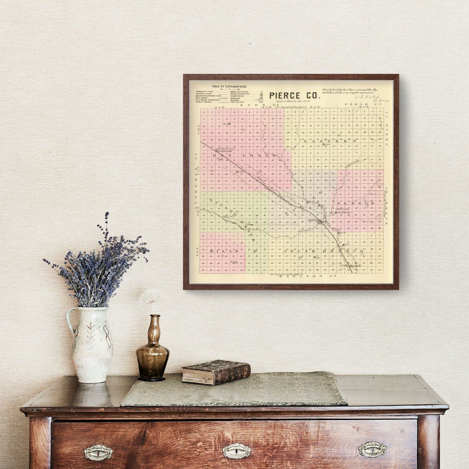 Vintage Map of Pierce County, Nebraska 1885 -Not available at Minden location-
