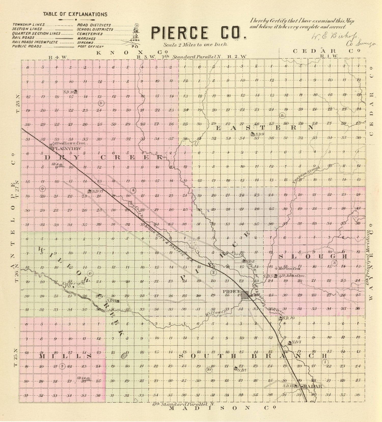 Vintage Map of Pierce County, Nebraska 1885 -Not available at Minden location-