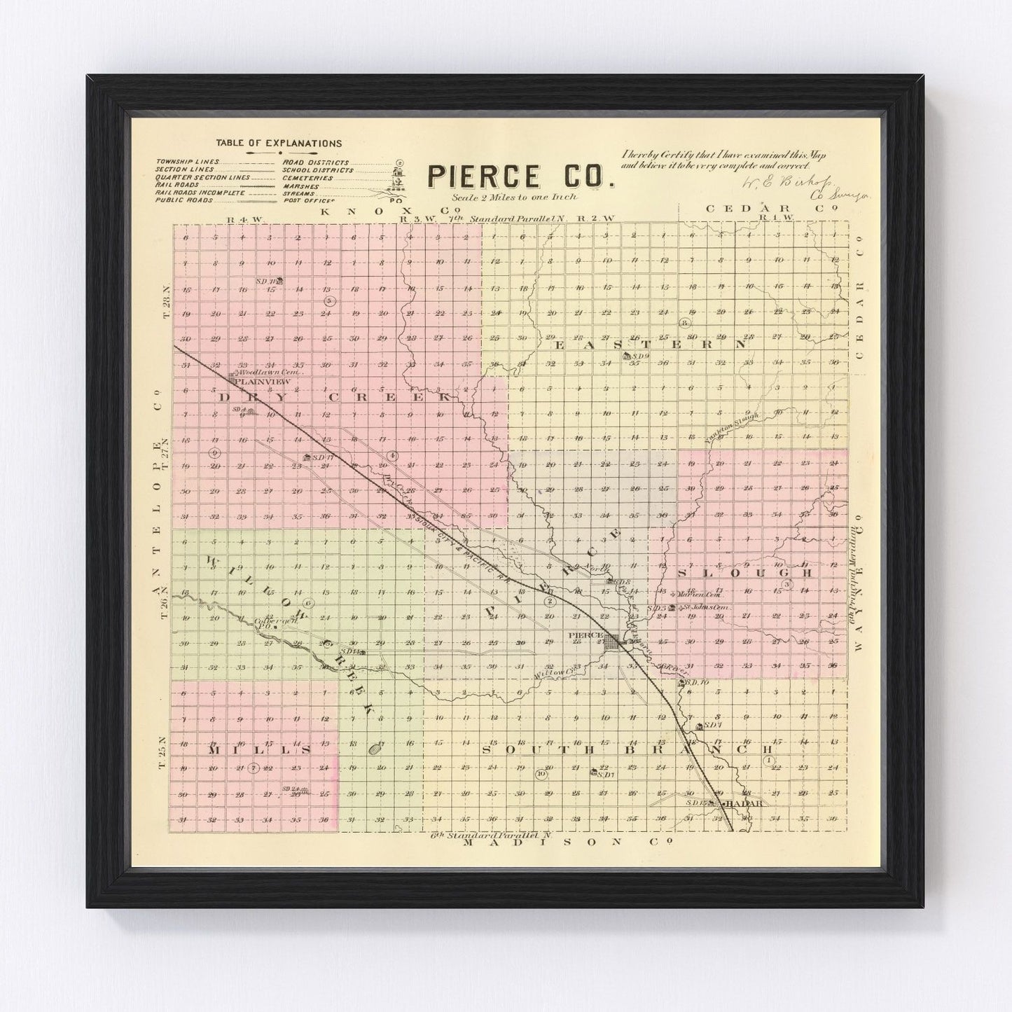 Vintage Map of Pierce County, Nebraska 1885 -Not available at Minden location-