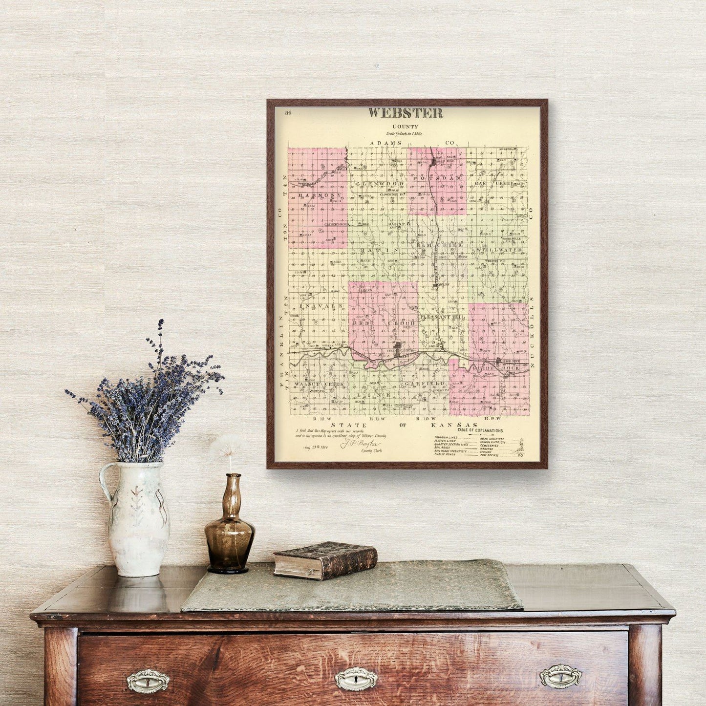 Vintage Map of Webster County, Nebraska 1885 -Not available at Minden location-