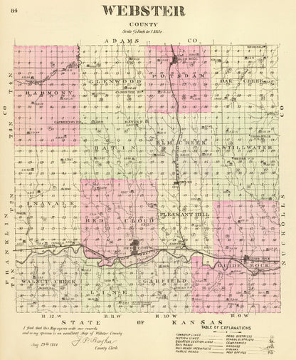 Vintage Map of Webster County, Nebraska 1885 -Not available at Minden location-