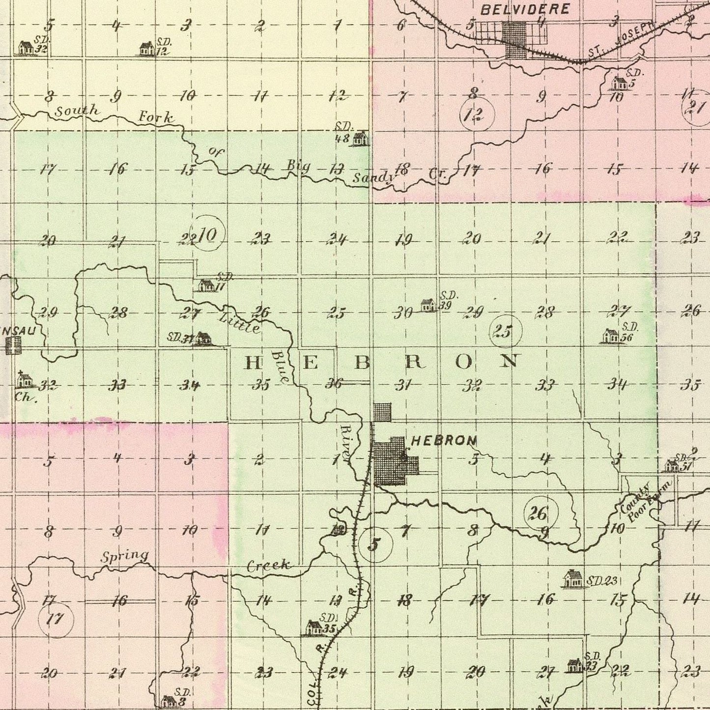Vintage Map of Thayer County, Nebraska 1885 -Not available at Minden location-