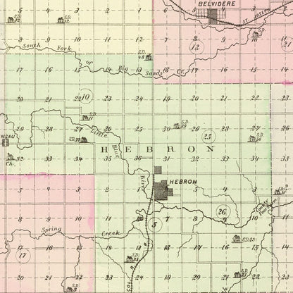 Vintage Map of Thayer County, Nebraska 1885 -Not available at Minden location-