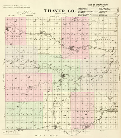 Vintage Map of Thayer County, Nebraska 1885 -Not available at Minden location-