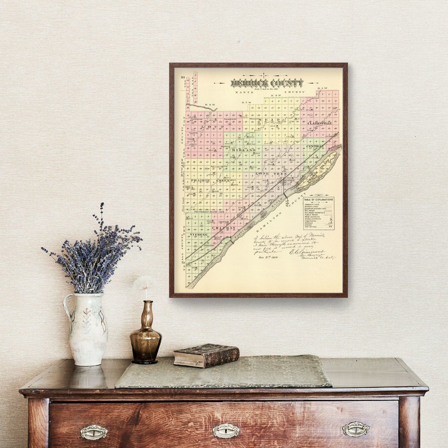 Vintage Map of Merrick County, Nebraska 1885 -Not available at Minden location-