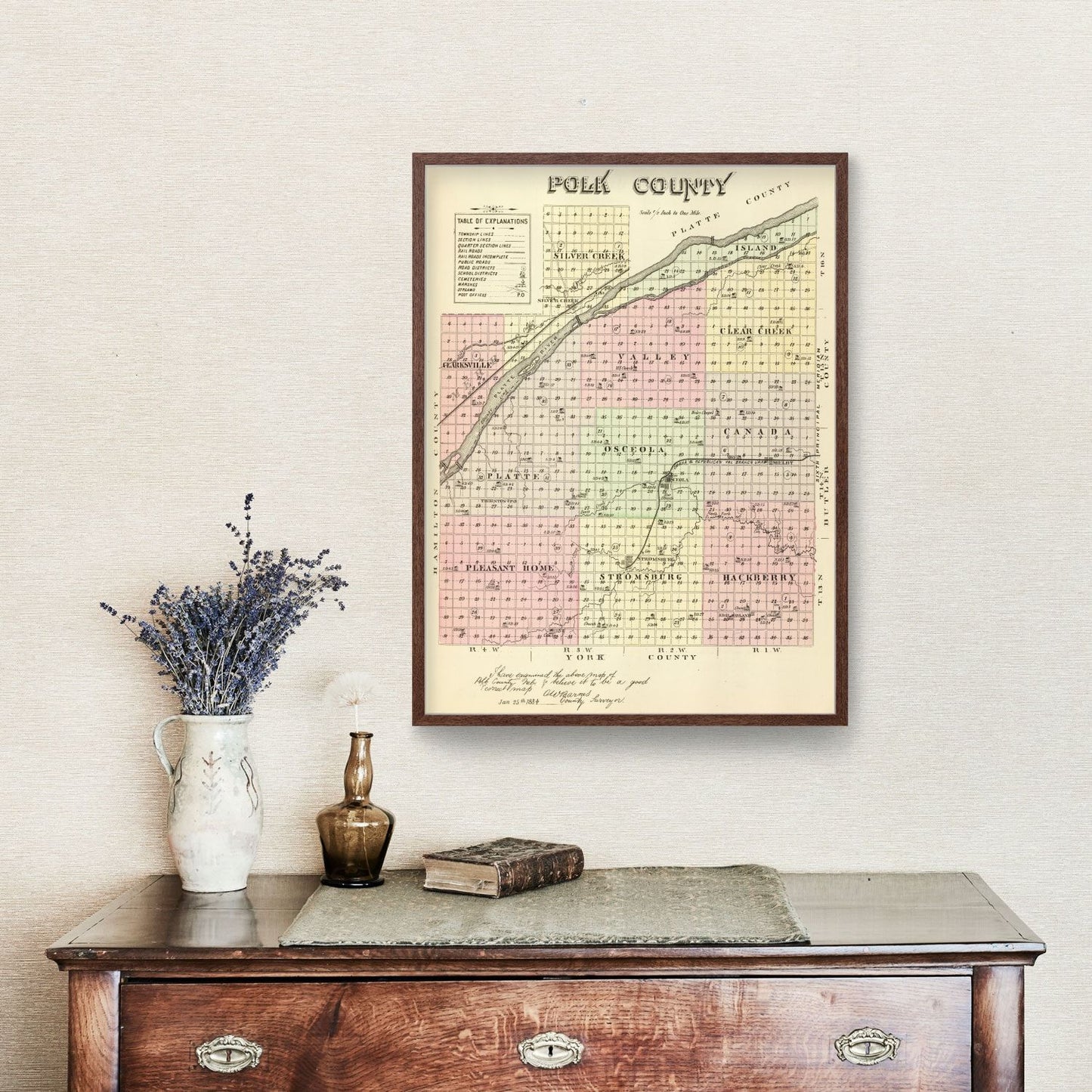 Vintage Map of Polk County, Nebraska 1885 -Not available at Minden location-