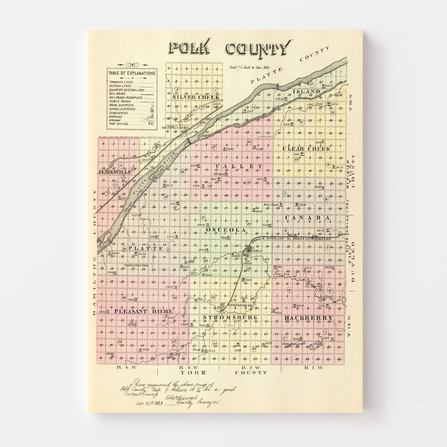 Vintage Map of Polk County, Nebraska 1885 -Not available at Minden location-