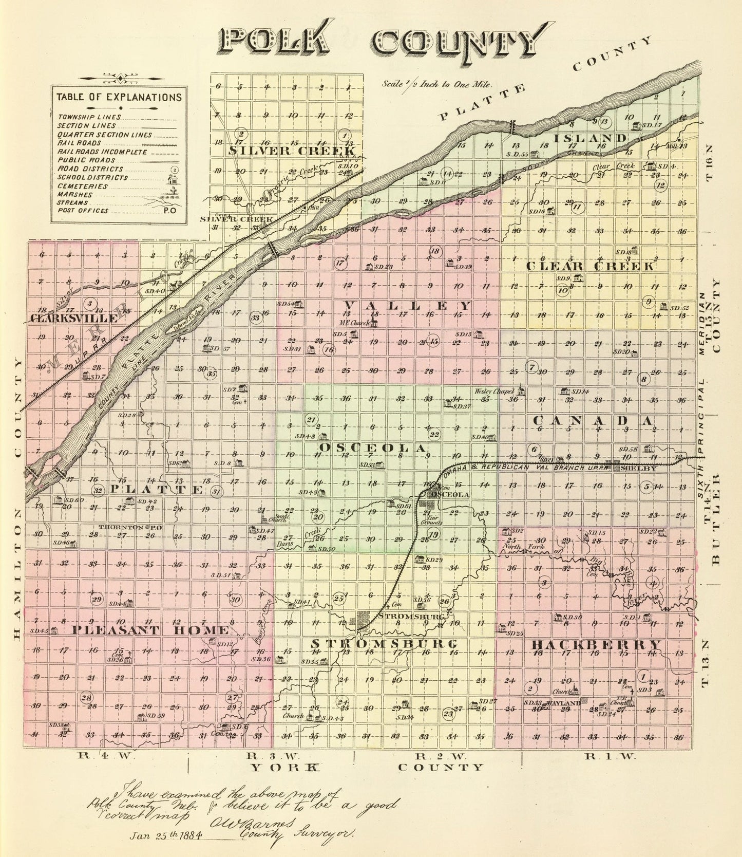 Vintage Map of Polk County, Nebraska 1885 -Not available at Minden location-