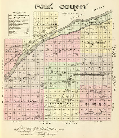 Vintage Map of Polk County, Nebraska 1885 -Not available at Minden location-