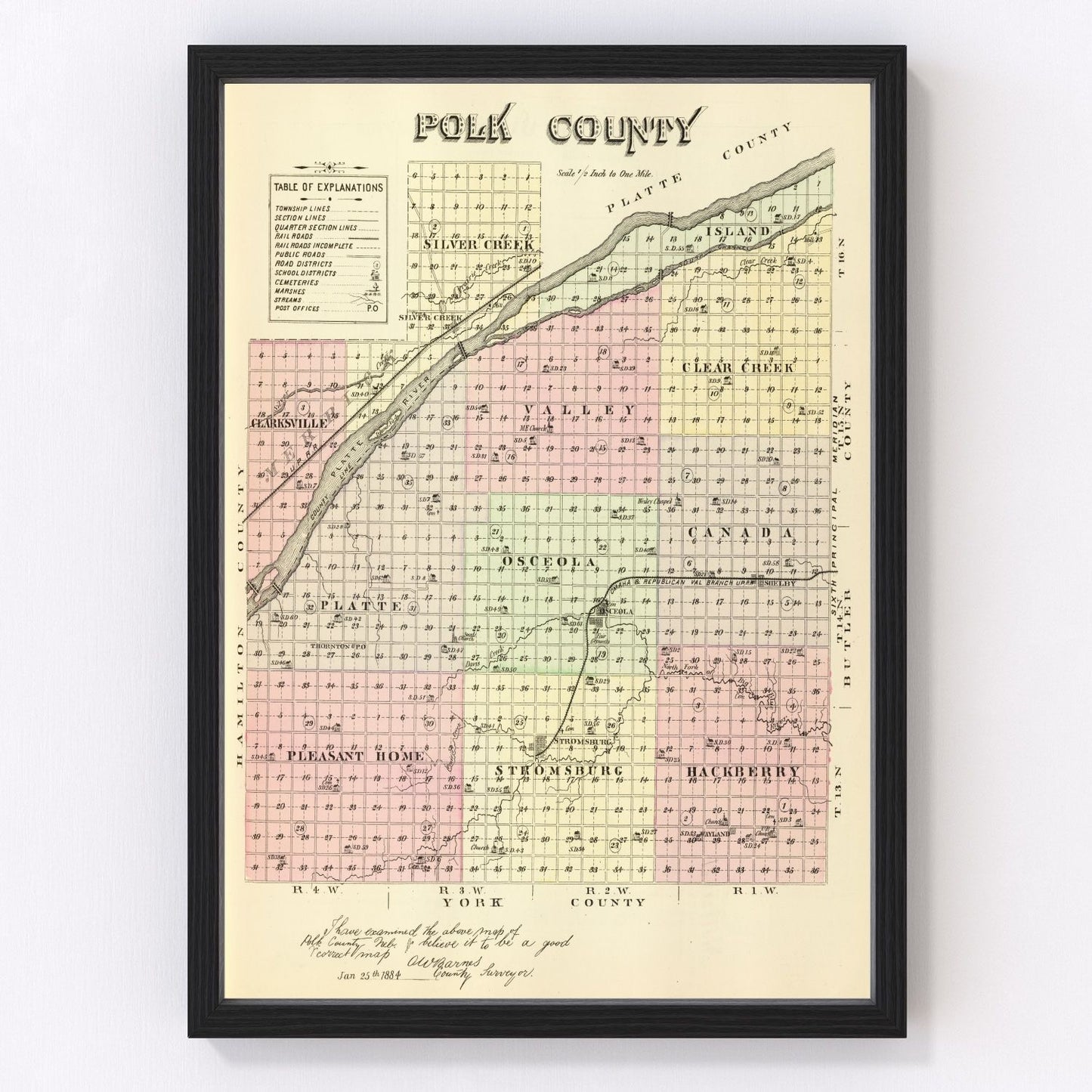 Vintage Map of Polk County, Nebraska 1885 -Not available at Minden location-
