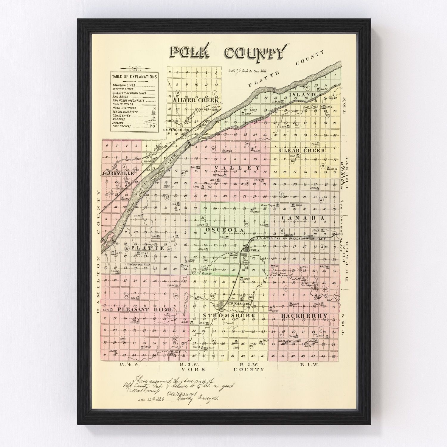 Vintage Map of Polk County, Nebraska 1885 -Not available at Minden location-