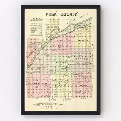 Vintage Map of Polk County, Nebraska 1885 -Not available at Minden location-