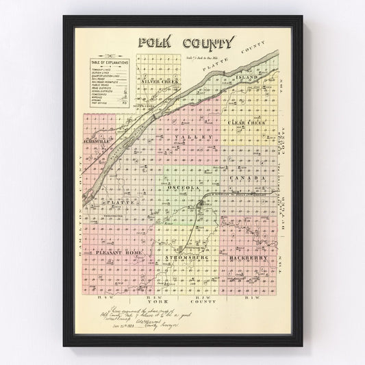 Vintage Map of Polk County, Nebraska 1885 -Not available at Minden location-