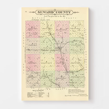 Vintage Map of Seward County, Nebraska 1885 -Not available at Minden location-