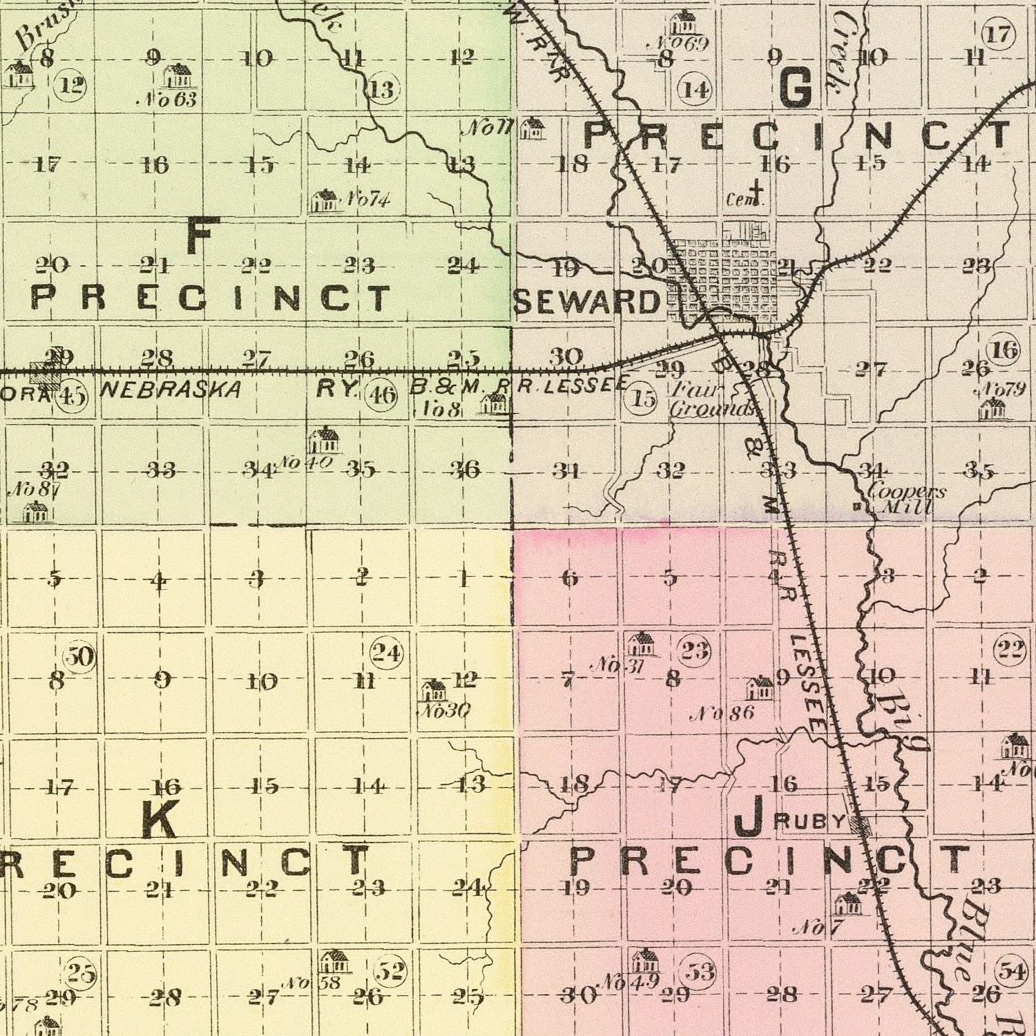 Vintage Map of Seward County, Nebraska 1885 -Not available at Minden location-
