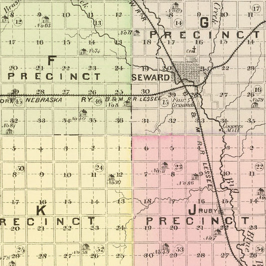 Vintage Map of Seward County, Nebraska 1885 -Not available at Minden location-