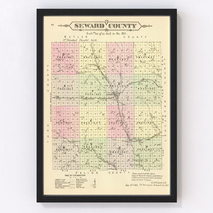 Vintage Map of Seward County, Nebraska 1885 -Not available at Minden location-