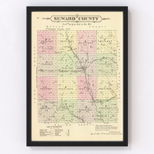 Vintage Map of Seward County, Nebraska 1885 -Not available at Minden location-