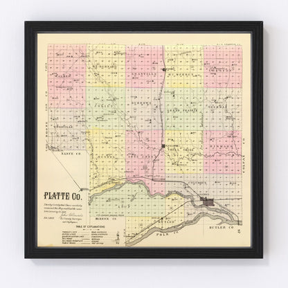 Vintage Map of Platte County, Nebraska 1885 -Not available at Minden location-