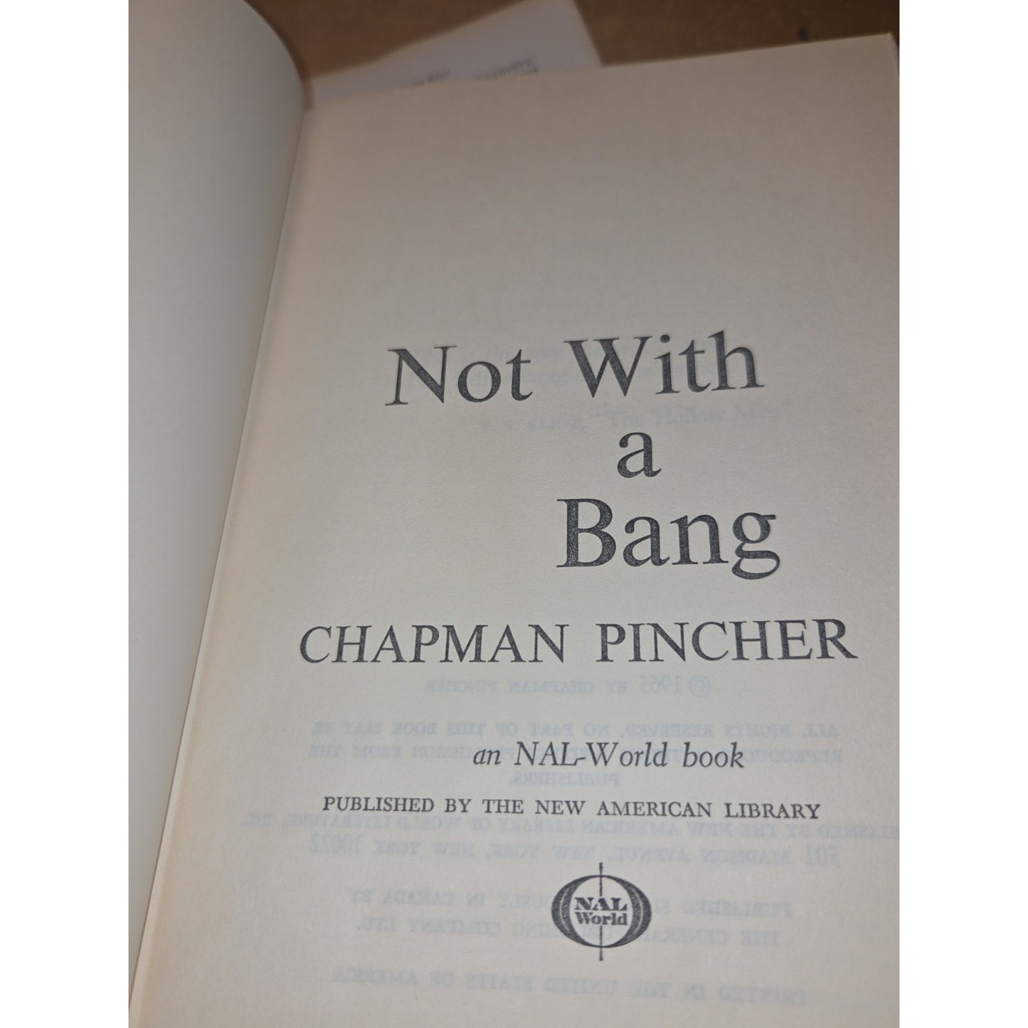 Vintage Hardcover Not With a Bang by Chapman Pincher With Dust Jacket BCE