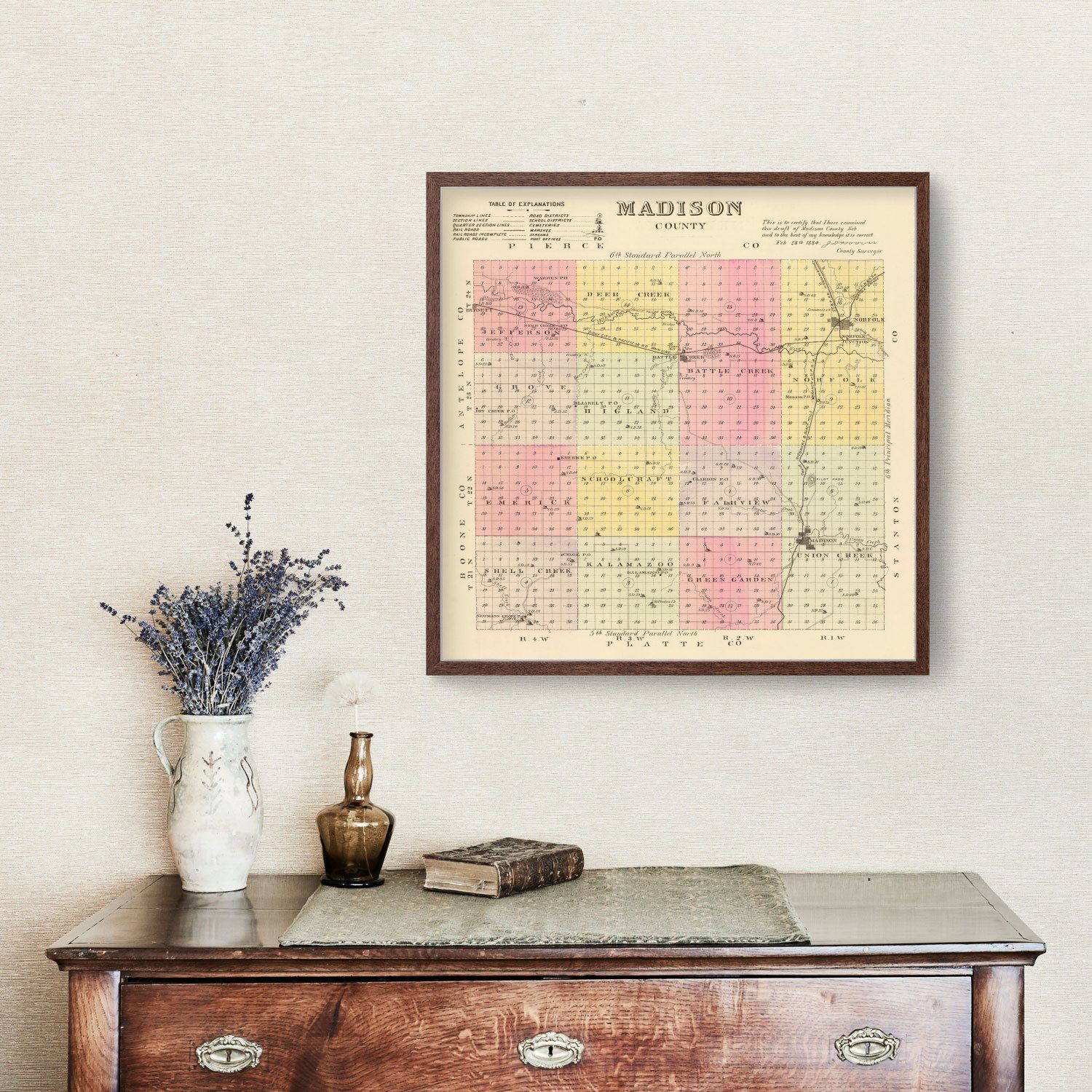 Vintage Map of Madison County, Nebraska 1885 -Not available at Minden location-