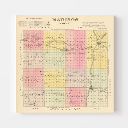 Vintage Map of Madison County, Nebraska 1885 -Not available at Minden location-