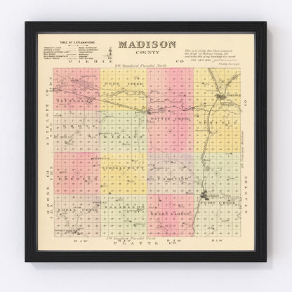 Vintage Map of Madison County, Nebraska 1885 -Not available at Minden location-