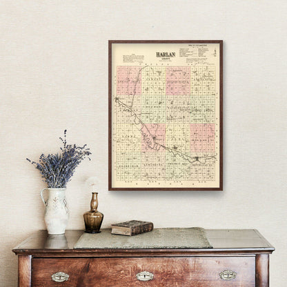 Vintage Map of Harlan County, Nebraska 1885 -Not available at Minden location-