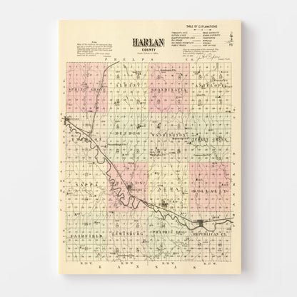 Vintage Map of Harlan County, Nebraska 1885 -Not available at Minden location-