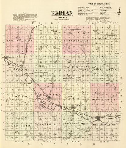 Vintage Map of Harlan County, Nebraska 1885 -Not available at Minden location-