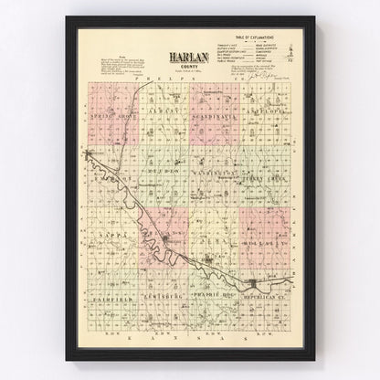 Vintage Map of Harlan County, Nebraska 1885 -Not available at Minden location-