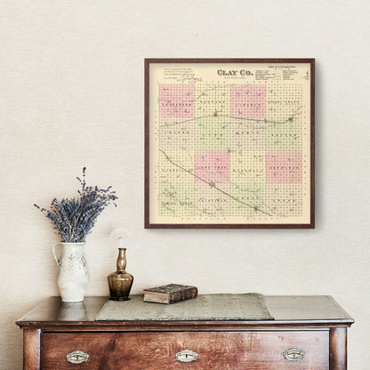 Vintage Map of Clay County, Nebraska 1885 -Not available at Minden location-
