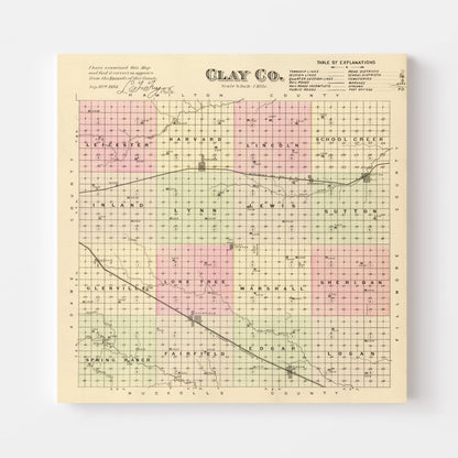 Vintage Map of Clay County, Nebraska 1885 -Not available at Minden location-