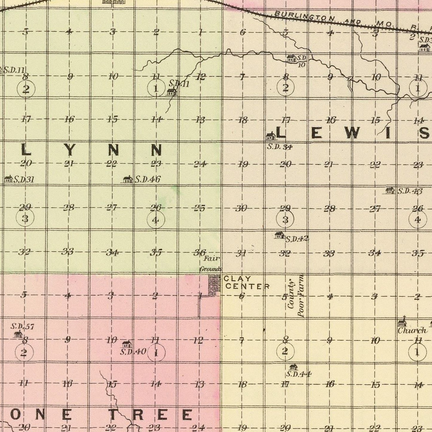 Vintage Map of Clay County, Nebraska 1885 -Not available at Minden location-