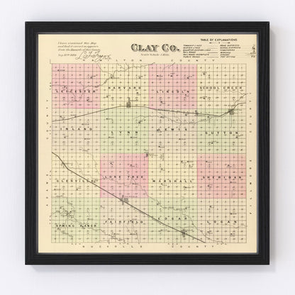 Vintage Map of Clay County, Nebraska 1885 -Not available at Minden location-
