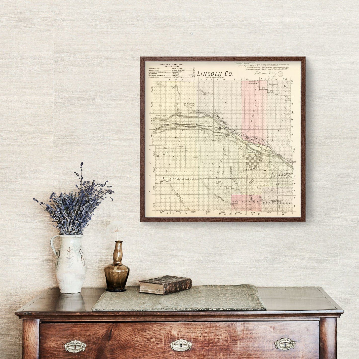 Vintage Map of Lincoln County, Nebraska 1885 -Not available at Minden location-