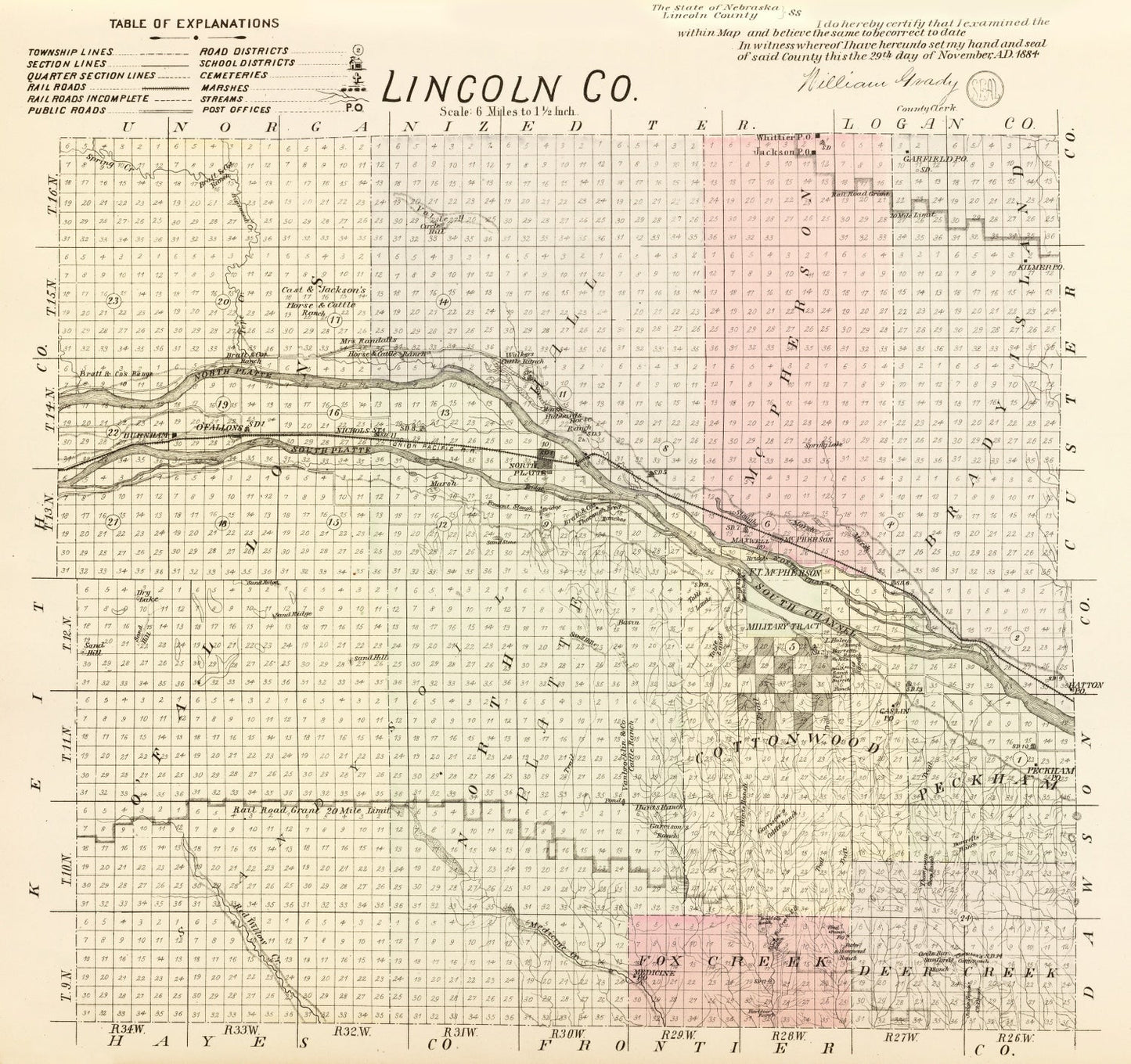 Vintage Map of Lincoln County, Nebraska 1885 -Not available at Minden location-
