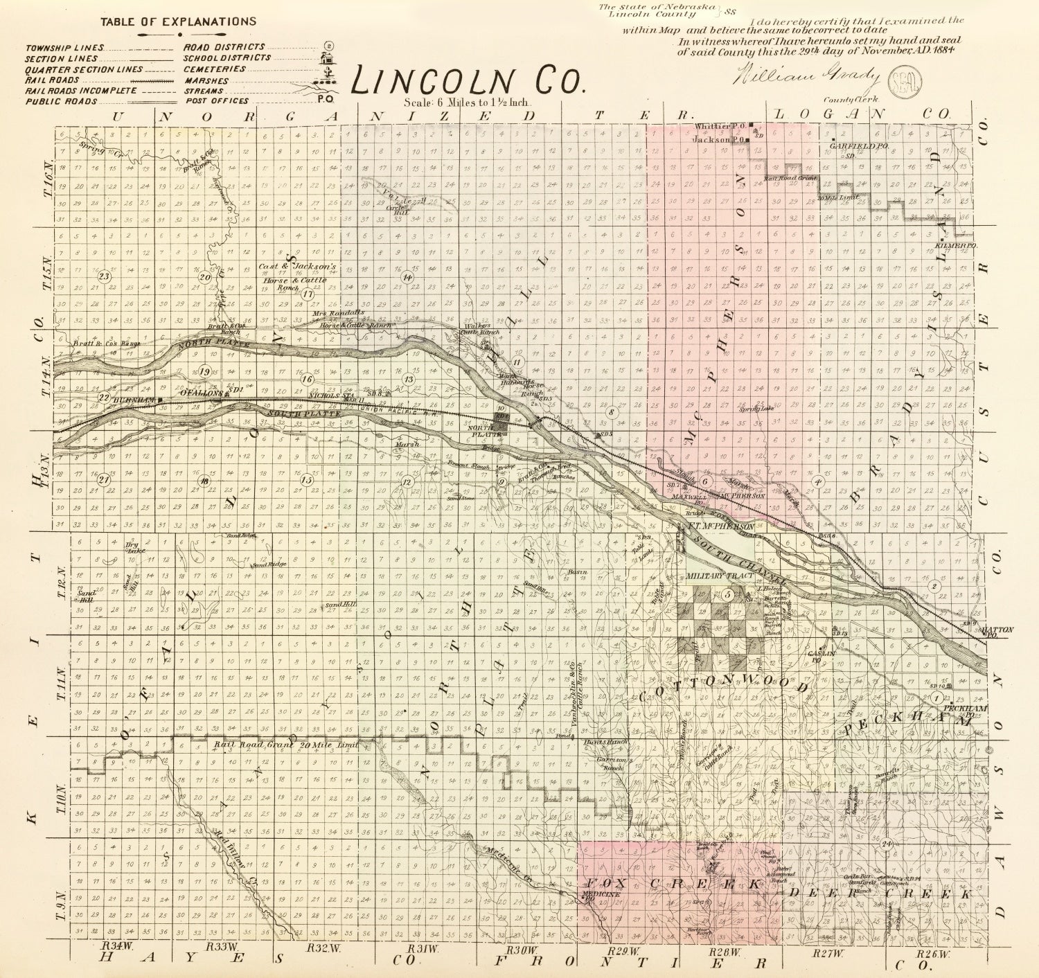 Vintage Map of Lincoln County, Nebraska 1885 -Not available at Minden location-