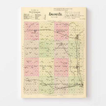 Vintage Map of Saline County, Nebraska 1885 -Not available at Minden location-