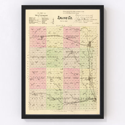 Vintage Map of Saline County, Nebraska 1885 -Not available at Minden location-