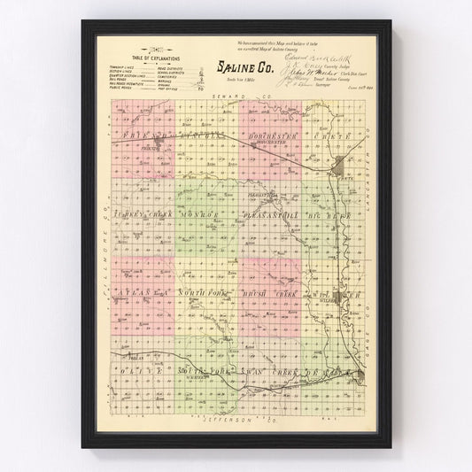Vintage Map of Saline County, Nebraska 1885 -Not available at Minden location-