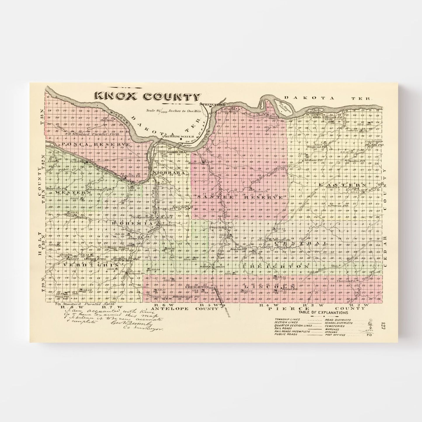 Vintage Map of Knox County, Nebraska 1885 -Not available at Minden location-
